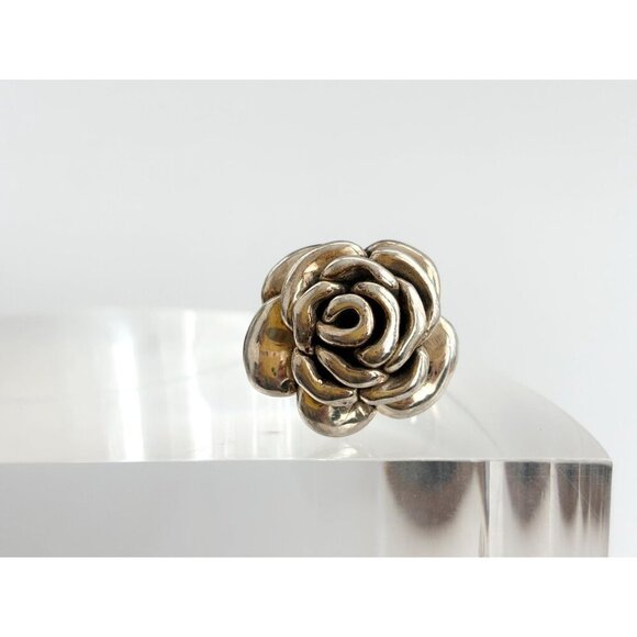 Thai Made RARE Blooming Rose Floral 925 Sterling Silver Vintage Ring - sz 7 - Picture 13 of 14